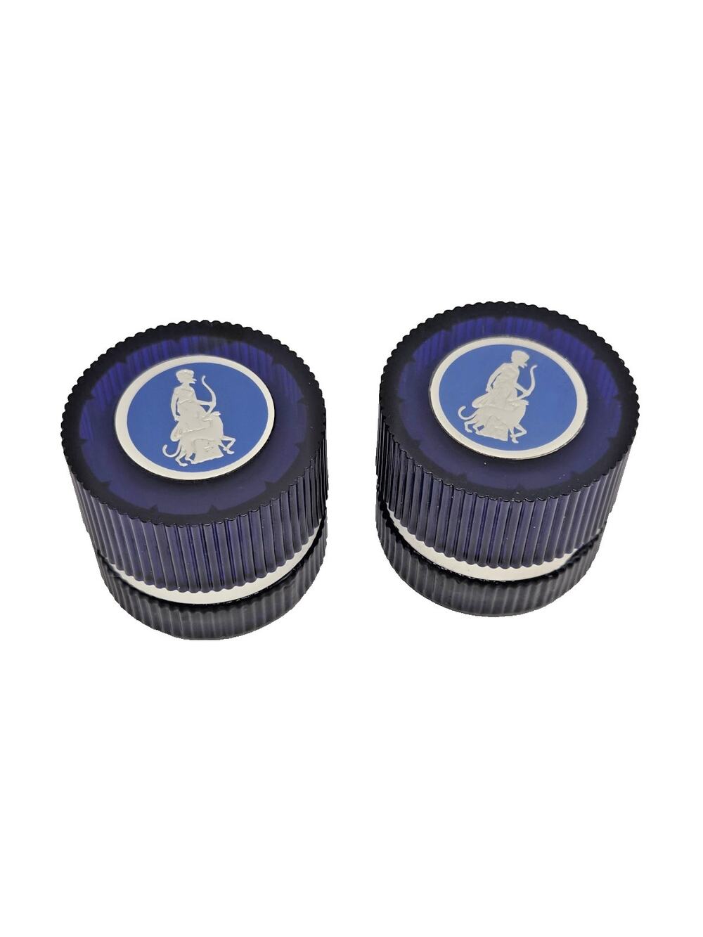 Lot Of 2 Moonwind Cobalt Blue Cream Sachet Vintage Jar by Avon. EMPTY